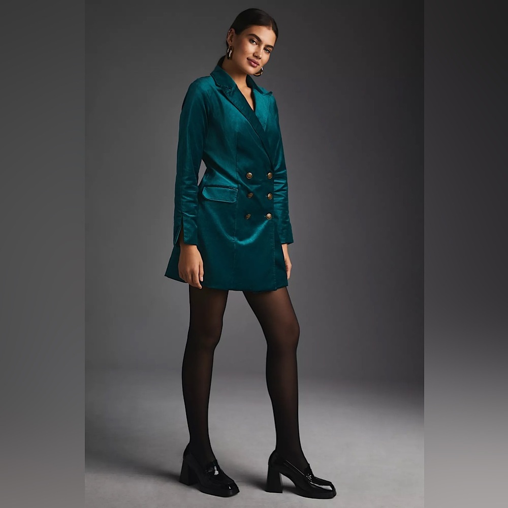 🔹Anthropologie Maeve Velvet Blazer Dress in Teal (Blue-Green) size 12, NWT✨